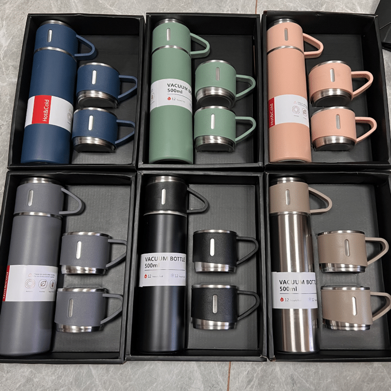 Premium Stainless Steel Vacuum Flask Set - 500ml Double Wall Thermos Gift Set with Dual Lids - Image 4