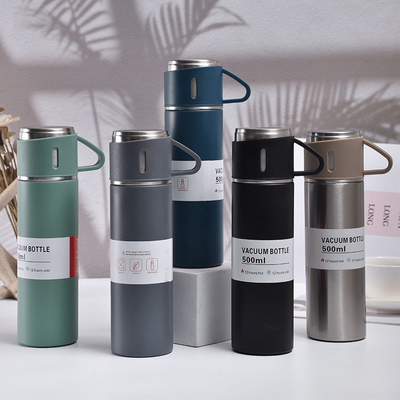 Premium Stainless Steel Vacuum Flask Set - 500ml Double Wall Thermos Gift Set with Dual Lids - Image 2