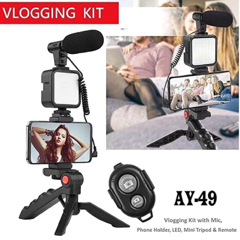 Complete Vlogging Kit: Mobile Phone and DSLR Camera Accessories with Tripod, Mic, 360 LED, and Remote for Ultimate Video Recording and Live Streaming