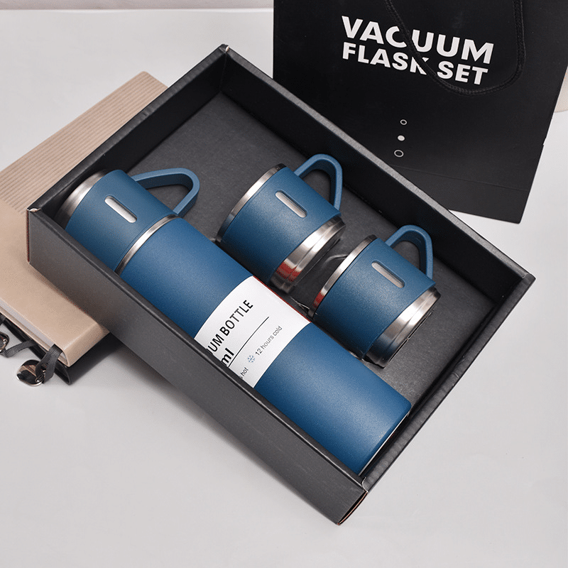 Premium Stainless Steel Vacuum Flask Set - 500ml Double Wall Thermos Gift Set with Dual Lids