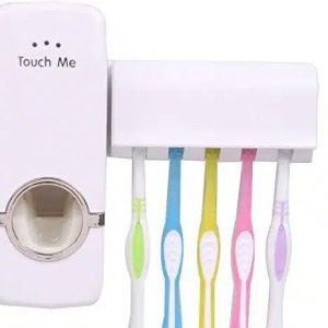 Effortless Oral Care: Automatic Toothpaste Dispenser with Toothpaste Squeezer and 5 Toothbrush Holders - Bathroom Organizer