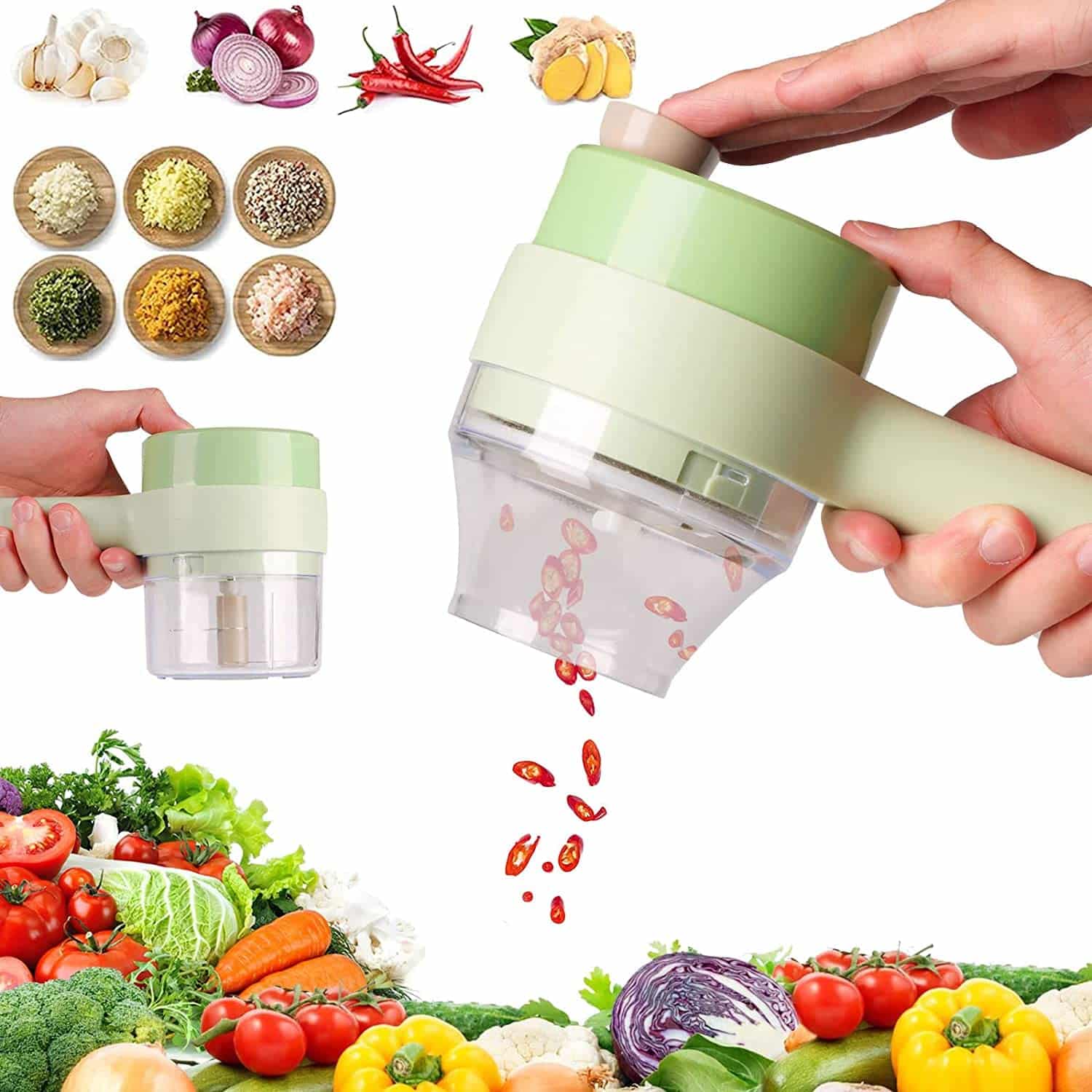 Effortless Meal Prep with our 4-in-1 Electric Handheld Cooking Hammer Vegetable Cutter Set – Multifunctional Food Chopper and Slicer