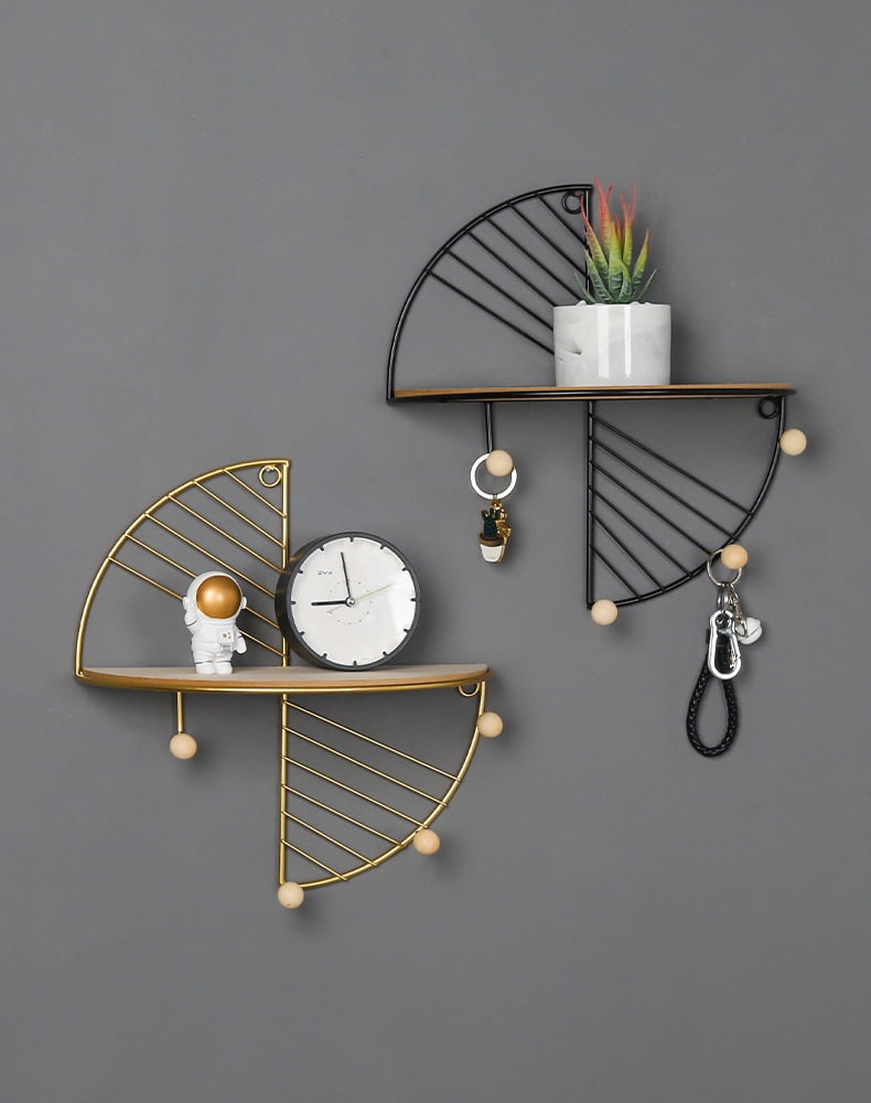 Modern and Functional: Half Circle Rectangular Wall Shelf with Multi-Function Hooks - Stylish Storage for Home Decor - Image 3