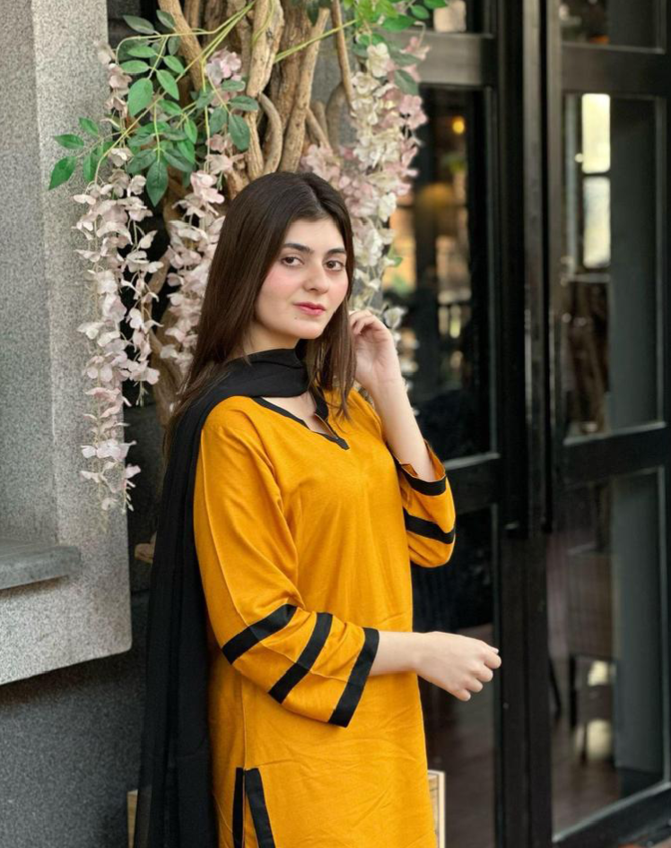 3Pcs Women's Stitched Lawn Plain Suit - Yellow - Image 2